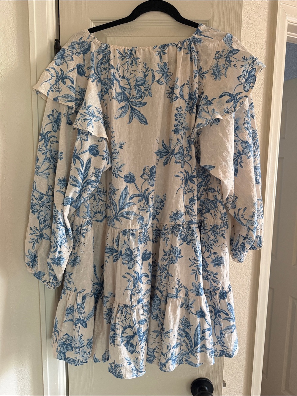 Free People Cream Tunic Dress with Blue Floral Print - Picture 3 of 4